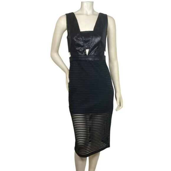 Mustard Seed NWT Cut Out Sequin Sheer Panel Midi Dress Women's Size M Black - Picture 1 of 16